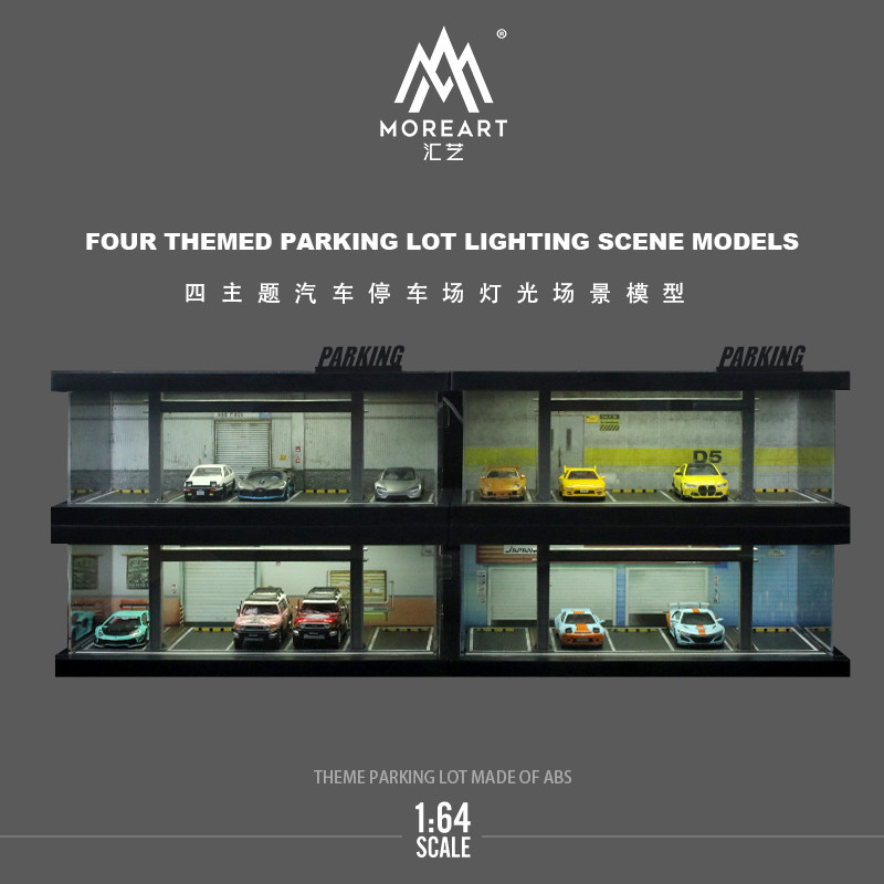 Model Kit Toy - 1:64 Four-theme Car Parking Lot Light-up